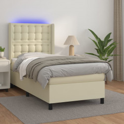 Łóżko kontynentalne z LED, materac, kremowe, ekoskóra 90x200 cm