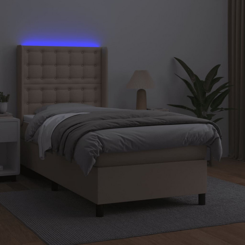 Łóżko kontynentalne, materac i LED cappuccino 100x200 cm