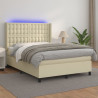 Łóżko kontynentalne z LED, materac, kremowe, ekoskóra 140x190cm