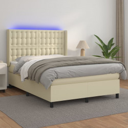Łóżko kontynentalne z LED, materac, kremowe, ekoskóra 140x200cm