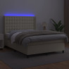 Łóżko kontynentalne z LED, materac, kremowe, ekoskóra 140x200cm