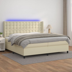 Łóżko kontynentalne z LED, materac, kremowe, ekoskóra 200x200cm