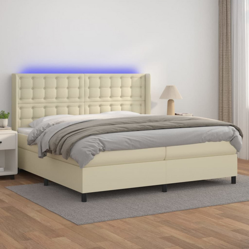 Łóżko kontynentalne z LED, materac, kremowe, ekoskóra 200x200cm