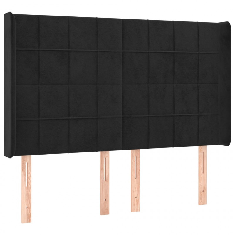 Łóżko kontynentalne z materacem i LED, czarny aksamit 140x200cm