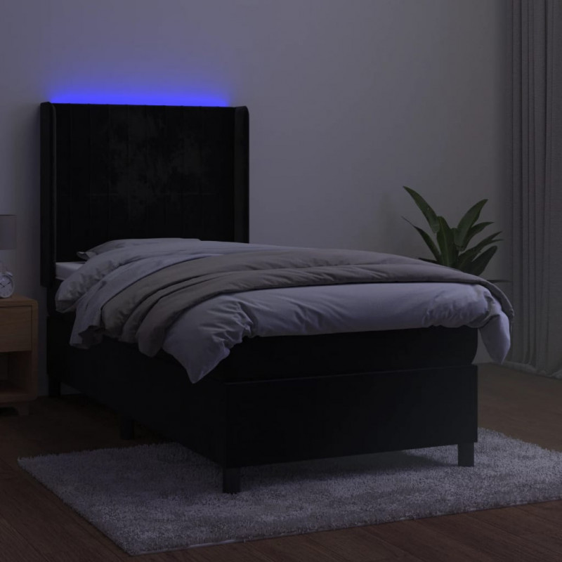 Łóżko kontynentalne z materacem i LED, czarny aksamit 80x200 cm