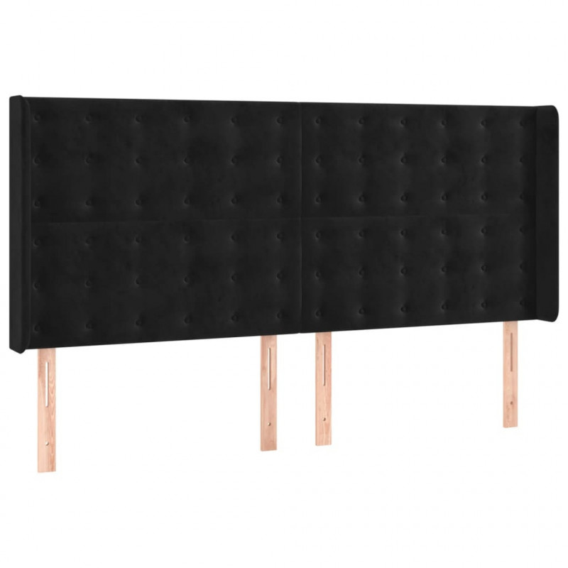 Łóżko kontynentalne z materacem i LED, czarny aksamit 180x200cm