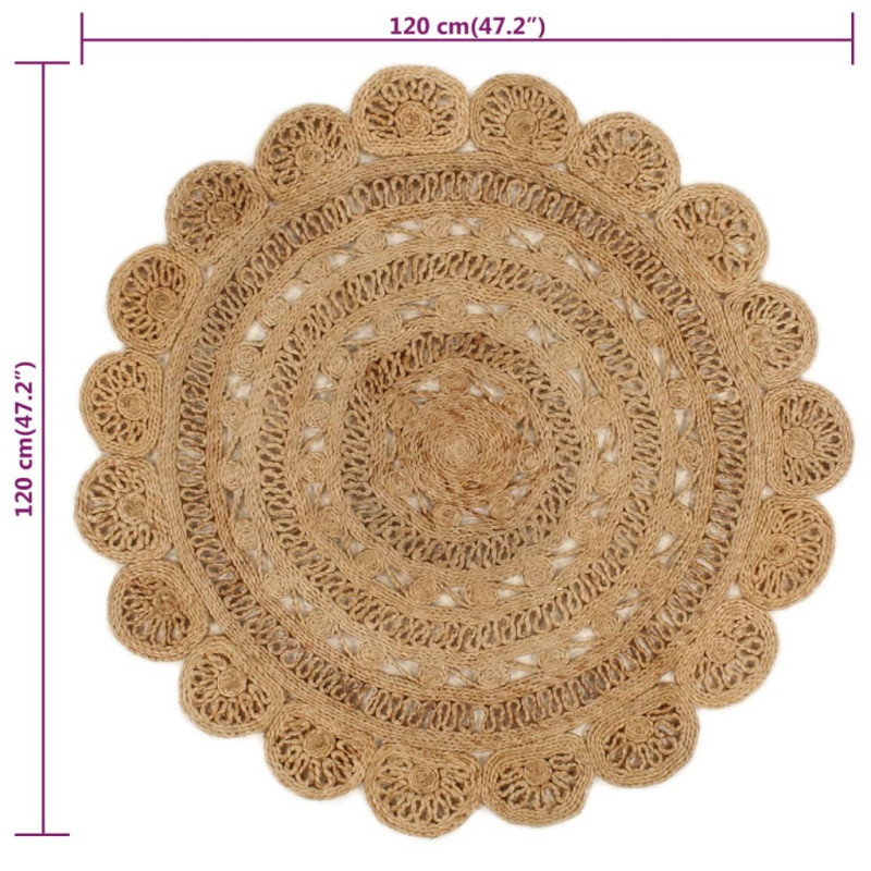 Ręcznie pleciony dywan z juty, 120 cm, okrągły
