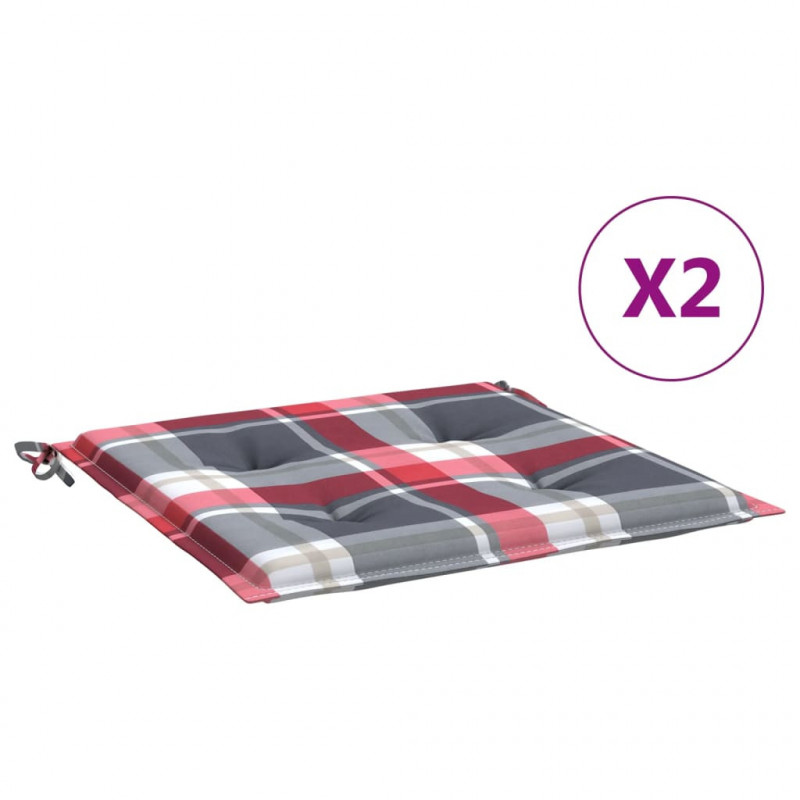Poduszki na krzesła ogrodowe, 2 szt., czerwona krata 40x40x4 cm