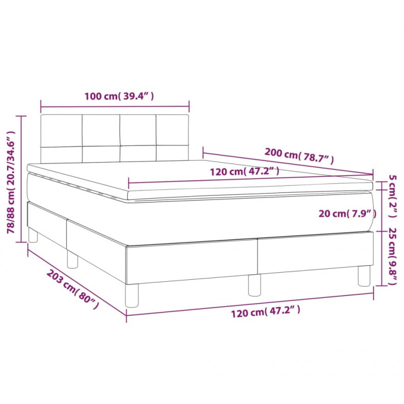 Łóżko kontynentalne z materacem, brązowe, tkanina, 120x200 cm