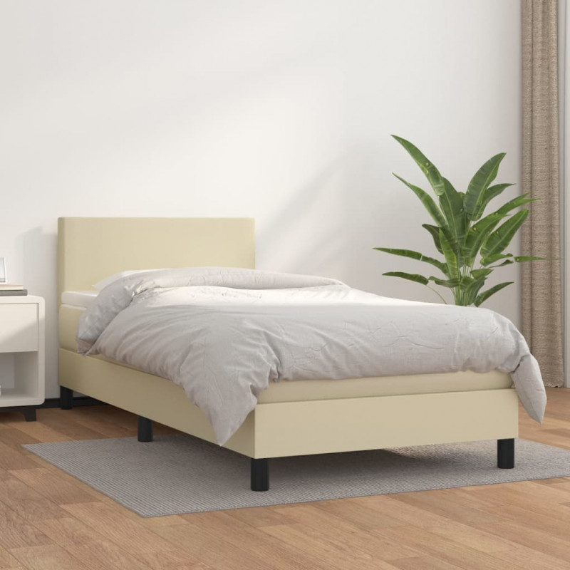 Łóżko kontynentalne z materacem, kremowe, ekoskóra 90x200 cm