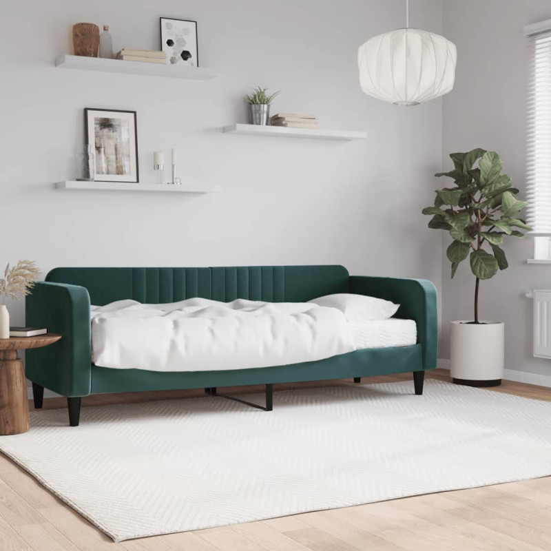 Sofa z materacem do spania, ciemnozielona, 80x200 cm, aksamit