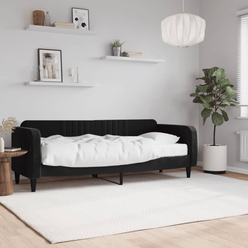 Sofa z materacem do spania, czarna, 80x200 cm, aksamit