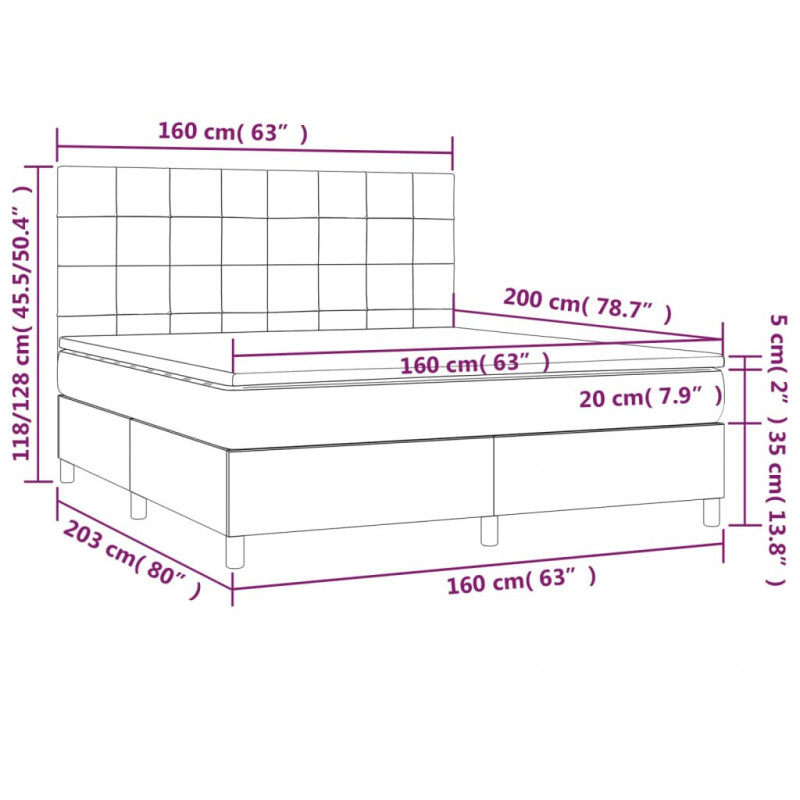 Łóżko kontynentalne z materacem, kremowe, tkanina, 160x200 cm