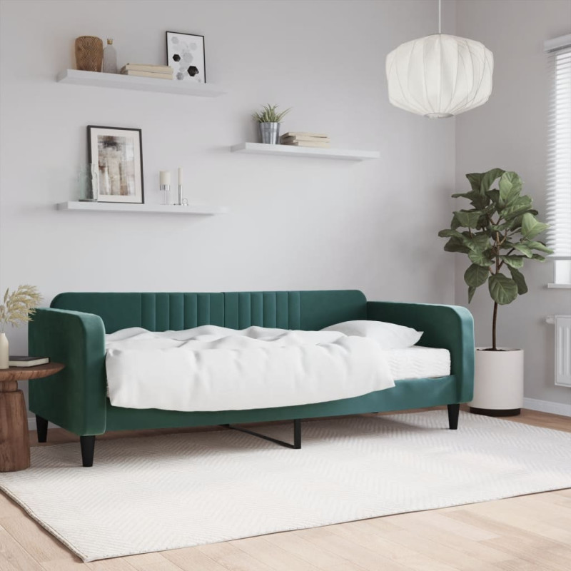 Sofa z materacem do spania, ciemnozielona, 90x200 cm, aksamit
