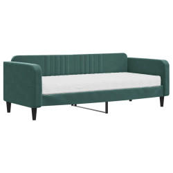 Sofa z materacem do spania, ciemnozielona, 90x200 cm, aksamit