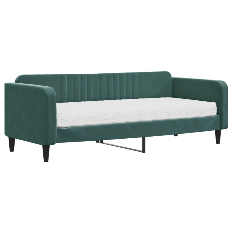 Sofa z materacem do spania, ciemnozielona, 90x200 cm, aksamit