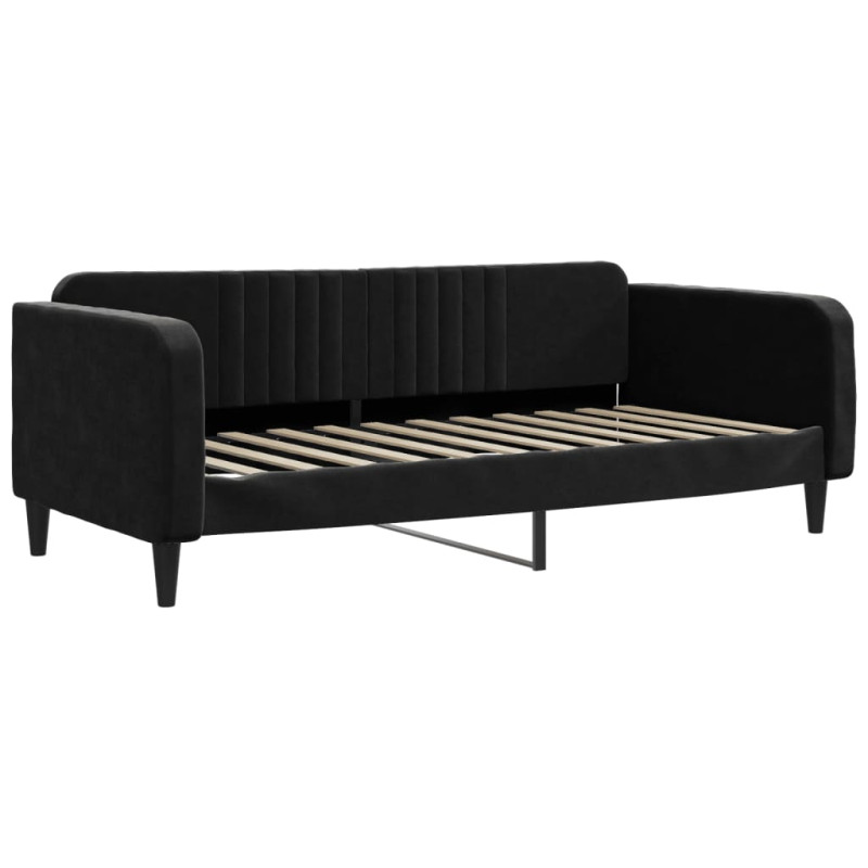 Sofa z materacem do spania, czarna, 90x200 cm, aksamit