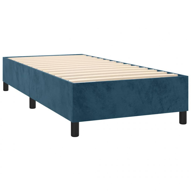 Łóżko kontynentalne z materacem, niebieskie, aksamit, 90x200 cm