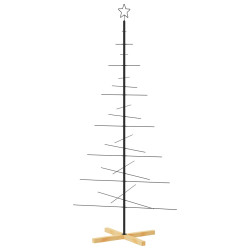 Metalowa choinka z drewnianą podstawą, czarna, 180 cm