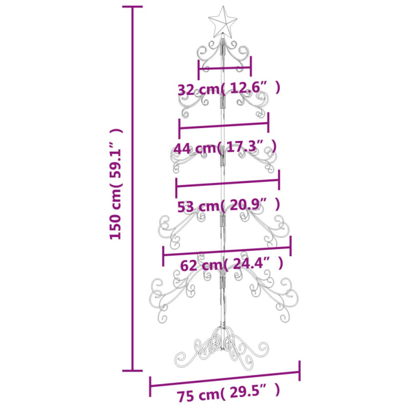 Metalowa choinka świąteczna, do dekoracji, czarna, 150 cm
