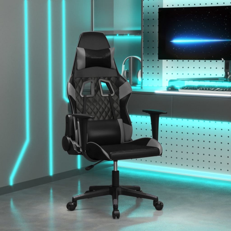 Fotel gamingowy, czarno-szary, sztuczna skóra