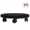 Podstawki pod donicę, z kółkami, 5 szt., 30 cm, czarne, 170 kg