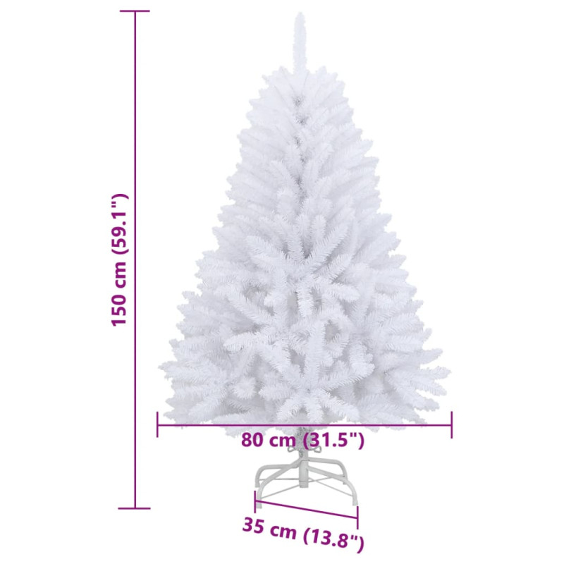 Sztuczna choinka z zawiasami i stojakiem, biała, 150 cm