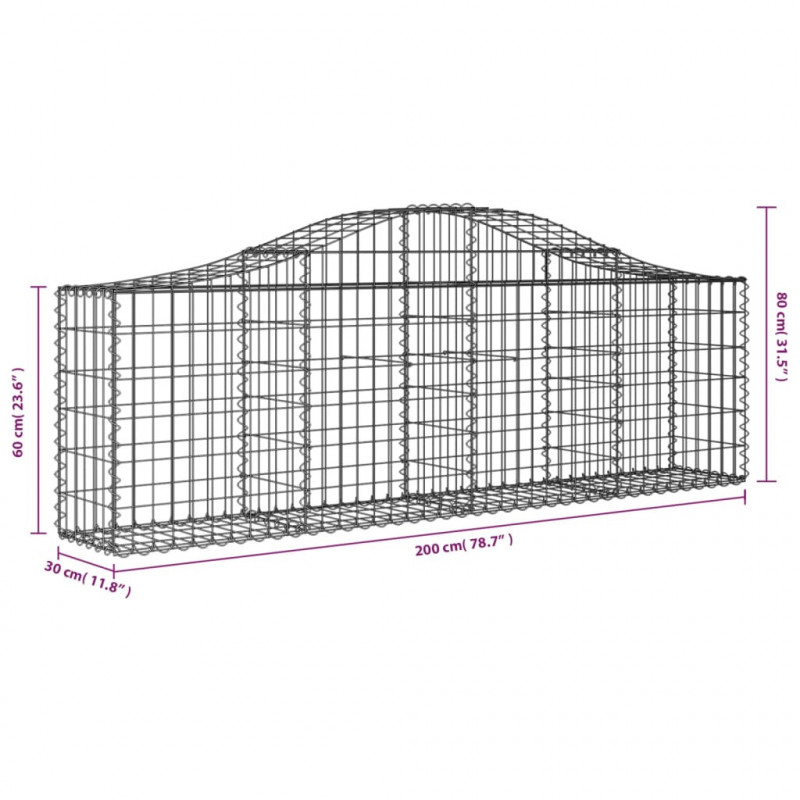 Kosze gabionowe, 14 szt, 200x30x60/80 cm, galwanizowane żelazo