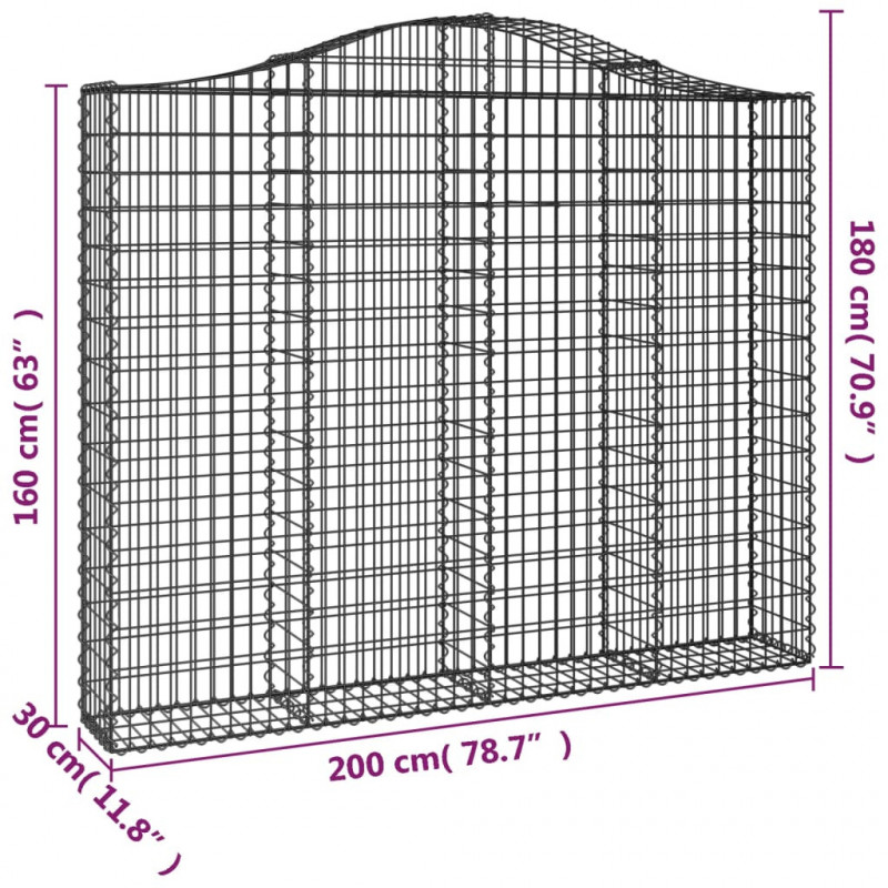 Kosze gabionowe, 4 szt, 200x30x160/180 cm, galwanizowane żelazo