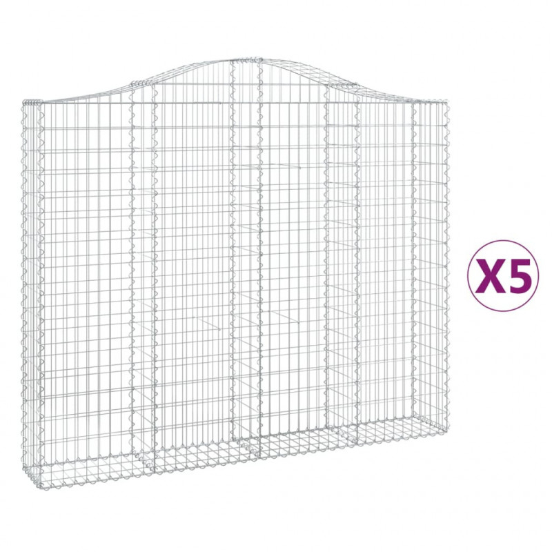 Kosze gabionowe, 5 szt, 200x30x160/180 cm, galwanizowane żelazo