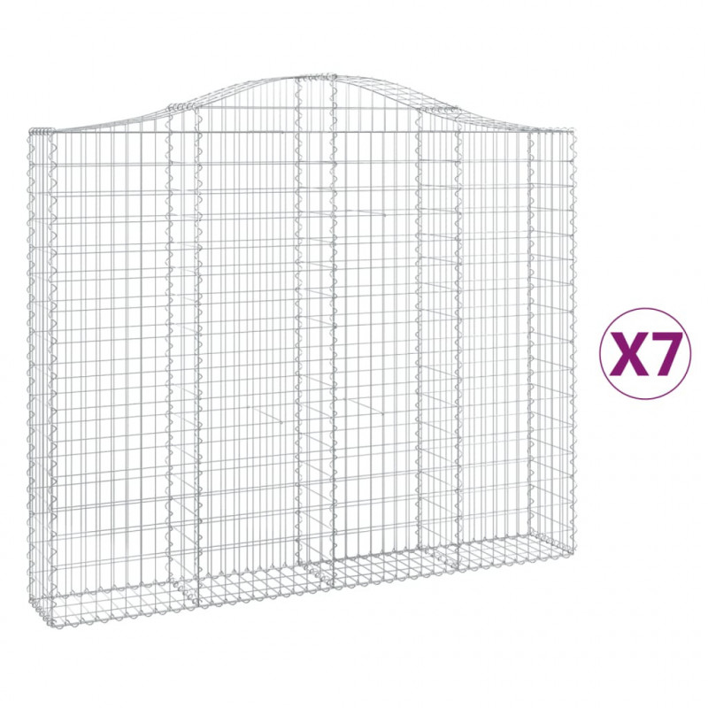 Kosze gabionowe, 7 szt, 200x30x160/180 cm, galwanizowane żelazo