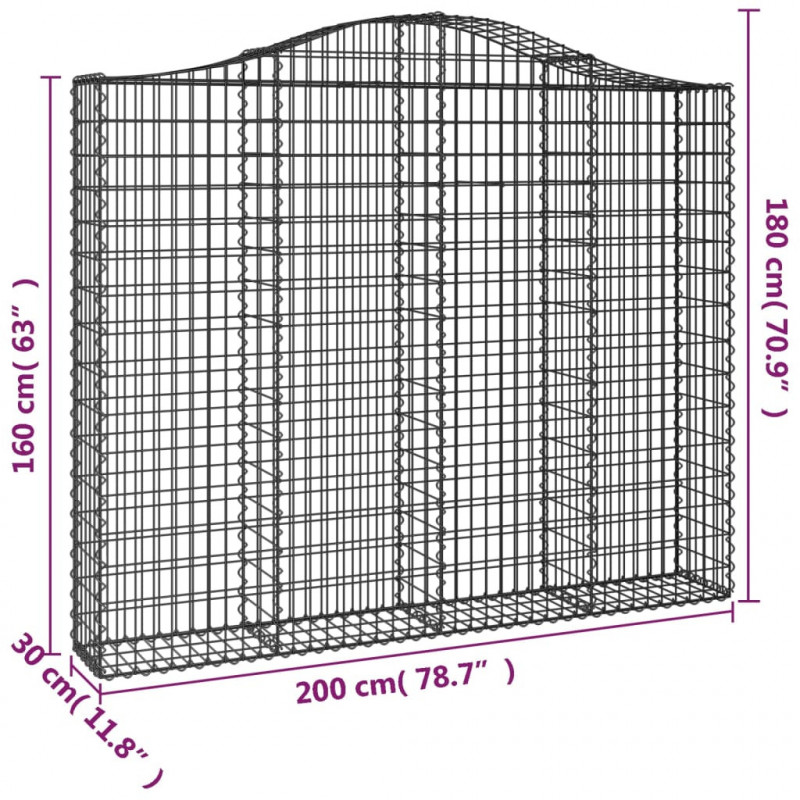 Kosze gabionowe, 7 szt, 200x30x160/180 cm, galwanizowane żelazo