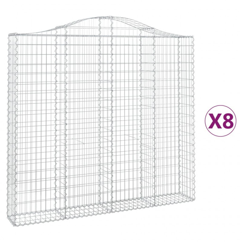 Kosze gabionowe, 8 szt, 200x30x180/200 cm, galwanizowane żelazo