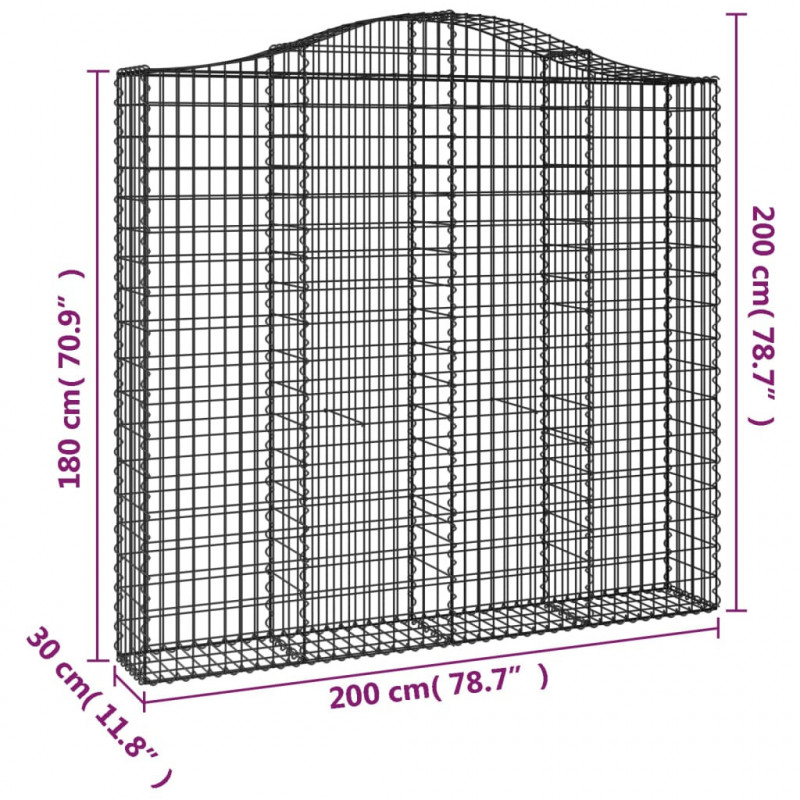 Kosze gabionowe, 10 szt, 200x30x180/200cm, galwanizowane żelazo