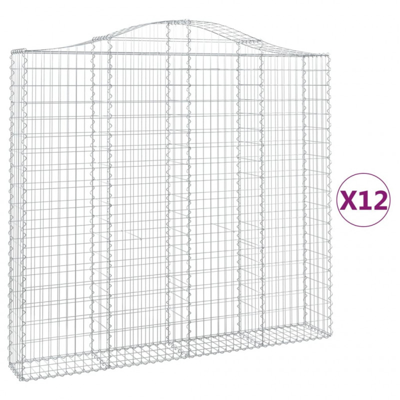 Kosze gabionowe, 12 szt, 200x30x180/200cm, galwanizowane żelazo