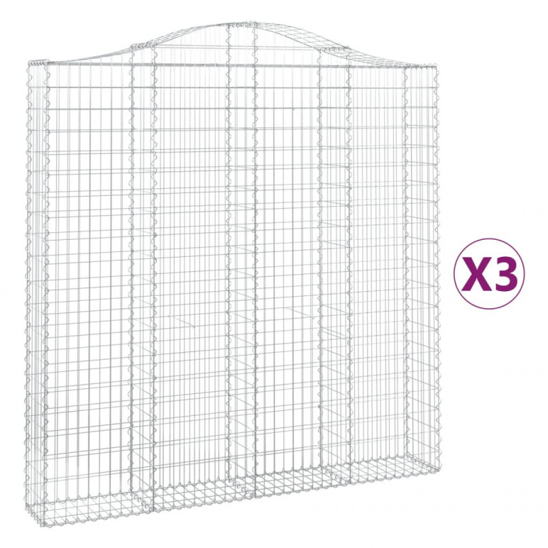 Kosze gabionowe, 3 szt, 200x30x200/220 cm, galwanizowane żelazo