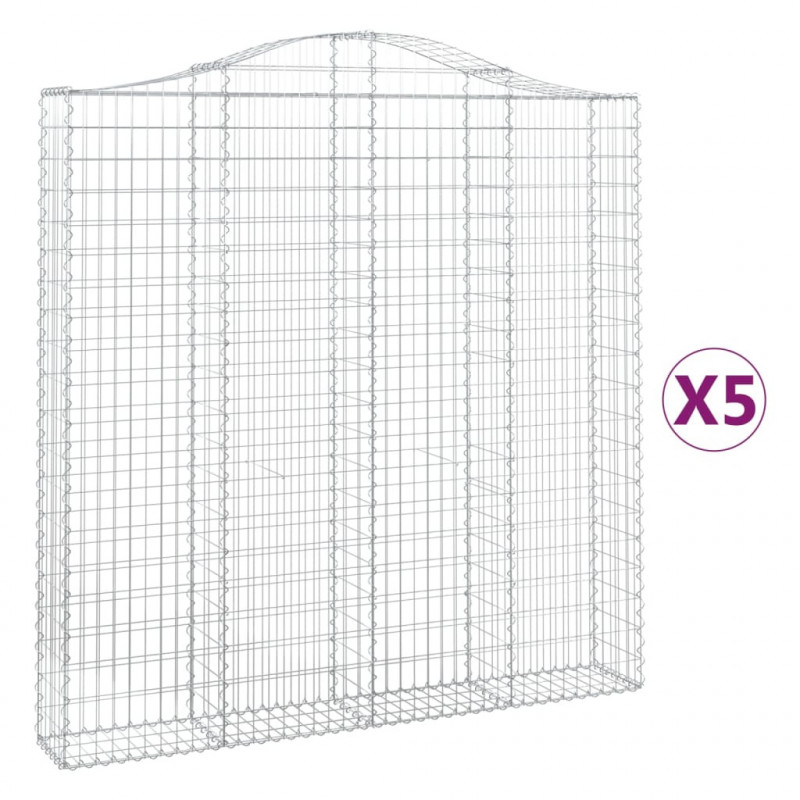Kosze gabionowe, 5 szt, 200x30x200/220 cm, galwanizowane żelazo