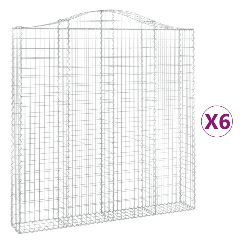 Kosze gabionowe, 6 szt, 200x30x200/220 cm, galwanizowane żelazo