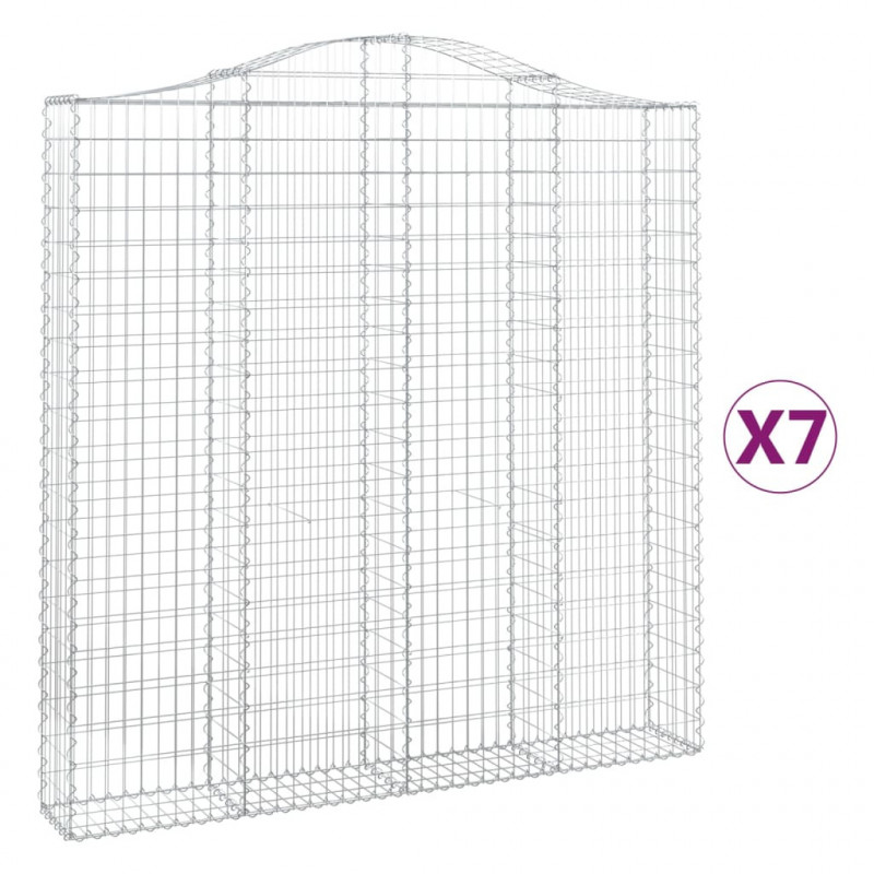 Kosze gabionowe, 7 szt, 200x30x200/220 cm, galwanizowane żelazo