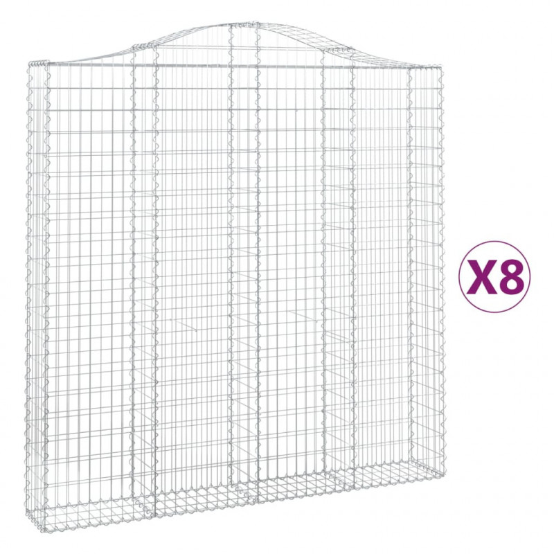Kosze gabionowe, 8 szt, 200x30x200/220 cm, galwanizowane żelazo