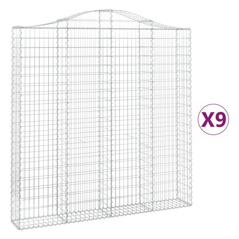 Kosze gabionowe, 9 szt, 200x30x200/220 cm, galwanizowane żelazo