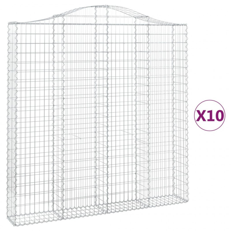 Kosze gabionowe, 10 szt, 200x30x200/220cm, galwanizowane żelazo