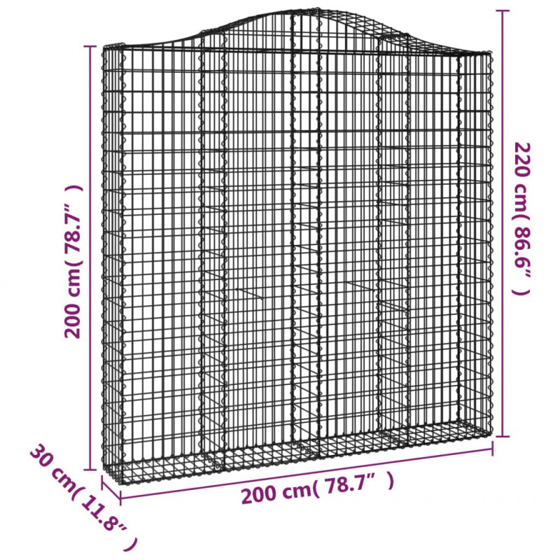 Kosze gabionowe, 10 szt, 200x30x200/220cm, galwanizowane żelazo