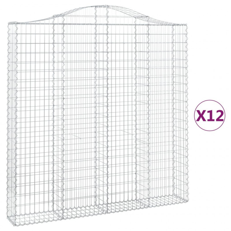 Kosze gabionowe, 12 szt, 200x30x200/220cm, galwanizowane żelazo