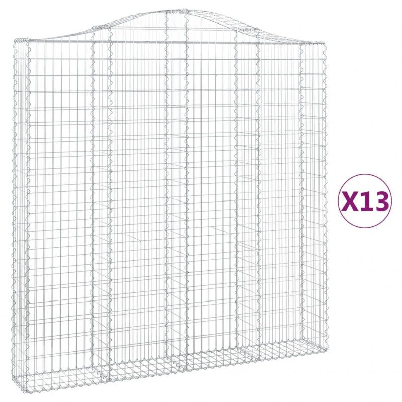 Kosze gabionowe, 13 szt, 200x30x200/220cm, galwanizowane żelazo
