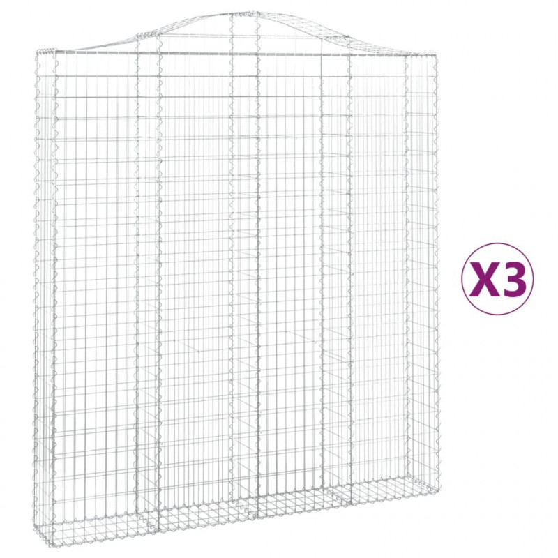 Kosze gabionowe, 3 szt, 200x30x220/240 cm, galwanizowane żelazo