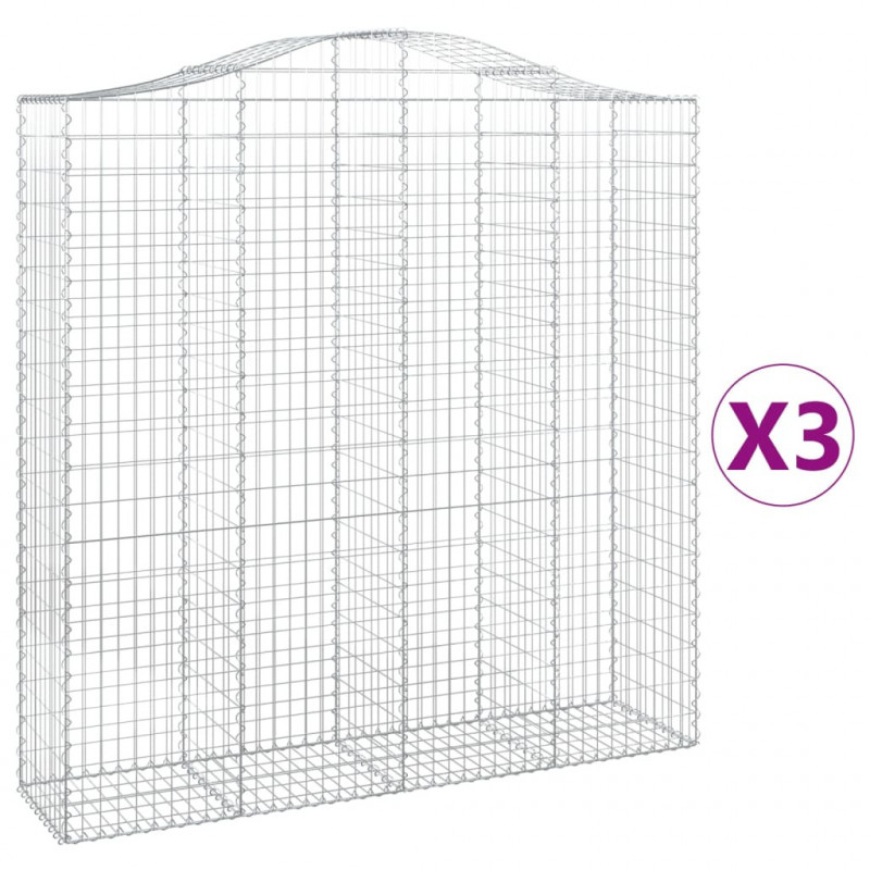 Kosze gabionowe, 3 szt, 200x50x200/220 cm, galwanizowane żelazo