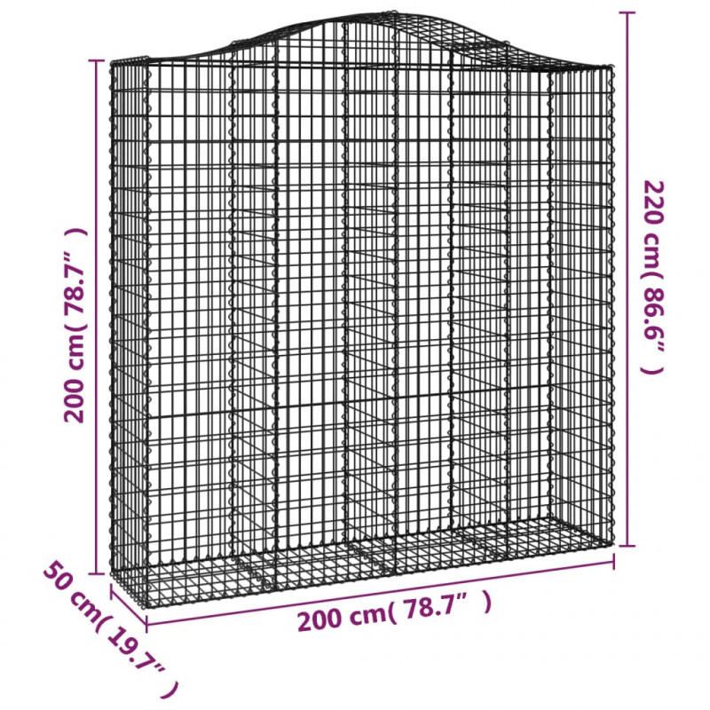 Kosze gabionowe, 3 szt, 200x50x200/220 cm, galwanizowane żelazo