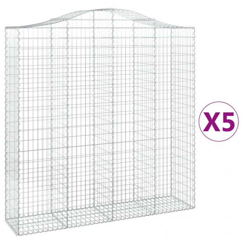 Kosze gabionowe, 5 szt, 200x50x200/220 cm, galwanizowane żelazo