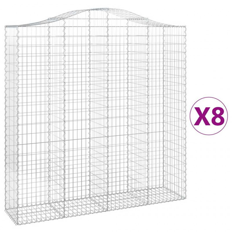 Kosze gabionowe, 8 szt, 200x50x200/220 cm, galwanizowane żelazo